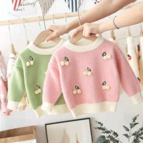 Baby Girls Sweaters High Quality Cherry Knitted Sweater for Girl Toddler Kids Clothing Autumn Winter Thicken Child Pullover New