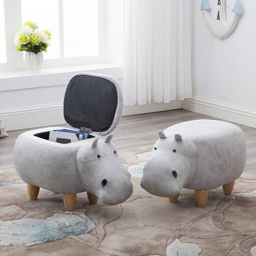 Creative Hippo Stool Storage Ottoman Shoe Changing Stool Footstool for Clothes Shoes Toys Snacks Magazines Home Organizers