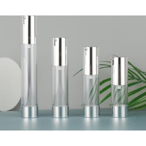 30ml slimmer shape transparent airless bottle with UV silver pump and bottom,lotion bottle used for Cosmetic Container