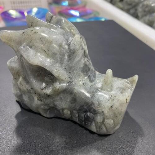 440-500g Unique Natural Quartz Crystal Flash Labradorite Bibcock Bone Bar Living Room Decorative Crafts Collection