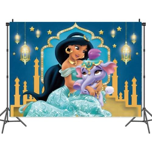 Cartoon Cute Little Elephant Backdrop Princess Picture Jasmine Girl Birthday Party Room Decorated Photography Photo Vinyl Banner