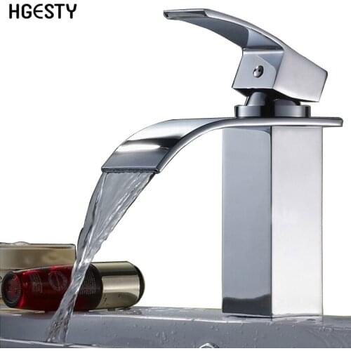 Waterfall Bathroom Vanity Sink Faucet Single Lever Wash Basin Faucet Cold and Hot Water Mixer Tap Square Basin Tap Deck Mounted