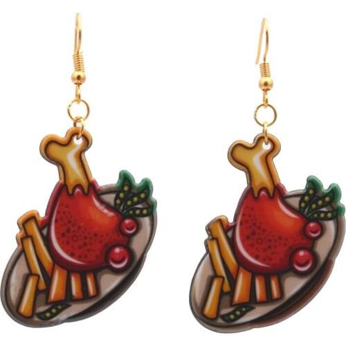 Funny New Exaggerated Chicken Hamburger Fries Cola Christmas Acrylic Earring Female Creative Personality Simulation Food Jewelry