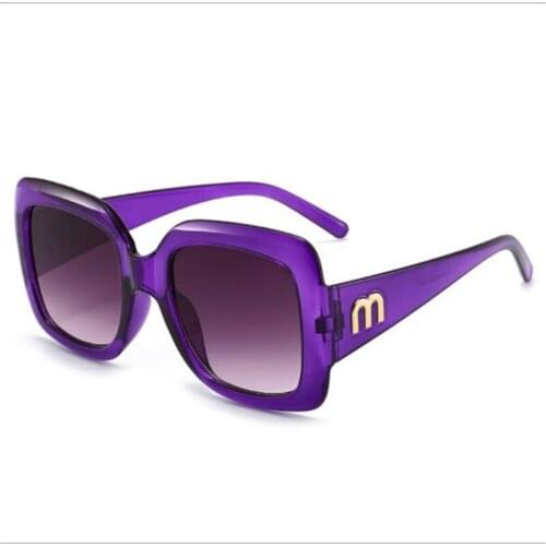 Woman blue big face sunglasses Gilded letters wide-leg sunshade mirror Modified face color changing mirror glasses