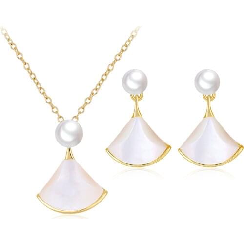 Round Shape Pearl Jewelry Sets Bridal Wedding Sparkling Crystal Necklace Earrings for Women Prom Party Jewellery Accessories