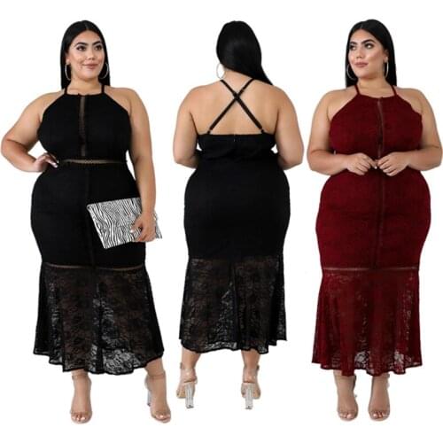 Womens Plus Size Lace Mermaid Halter Dress