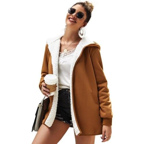 Winter Thick Warm Long-sleeved Hooded Coat Solid Color New 2021 Dropshipping Coats and Jackets Women Clothes Free Shiping