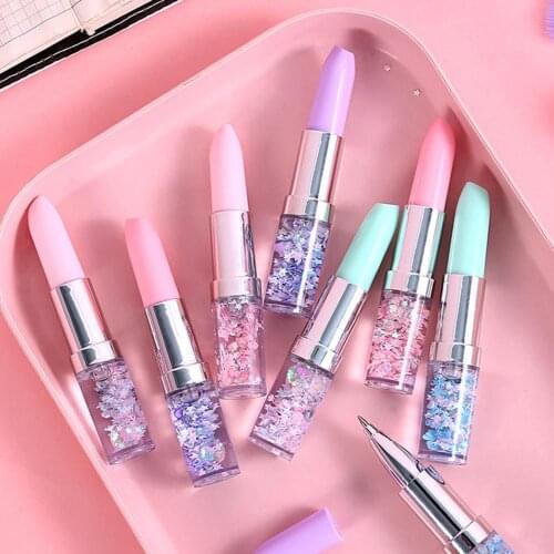0.5mm Portable Lipstick Shape Quicksand Gel Pen Glitter School Office Stationery Ballpoint pen Portable student pen