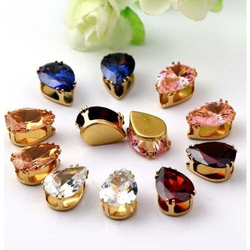 10 PCS/bag High Quality 10*14MM Water Drop Gold Alloy Zircon Claw Drill DIY Bow Material Hand-made Hairpin Accessories