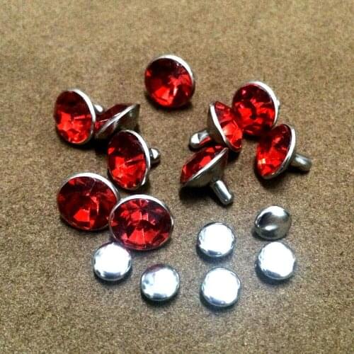 100 Sets 8mm Red Acrylic Crystal Rhinestone Rivets Silver Nailhead Spots Studs DIY Fit For Bags Shoes Belts Shipping Free
