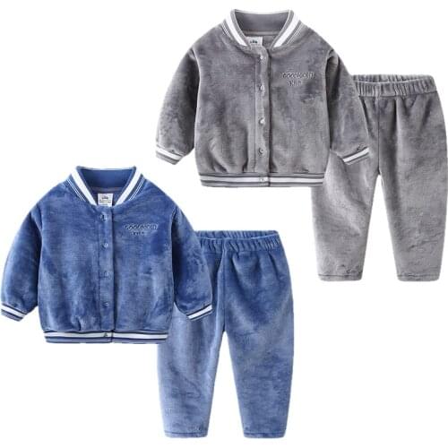 2020 Winter Warm 2 3 4 5 6 7 8 9 10 Years Plus Velvet Thickening Sleepwear Suit Tops+Pants For Kids Baby Boys Pajamas 2Pcs Sets