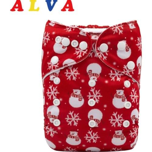 2021 Alvababy Christmas Theme Baby Cloth Diaper Printed Baby Cloth Nappy with 1pc Microfiber Insert