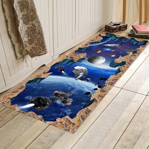 3D Universe Astronaut Kids Bedroom Area Rug Bedside Mat Doormat Crystal Velvet Corridor Kitchen Rug Home Living Room Carpet