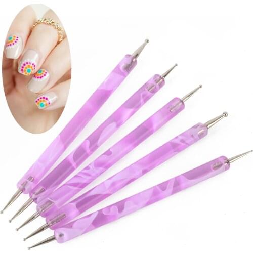 Shellhard 5pcs Swirl Marbleizing Nail Art Dotting Pen 2 Way For Manicure Nail Art Painting Drawing Tools