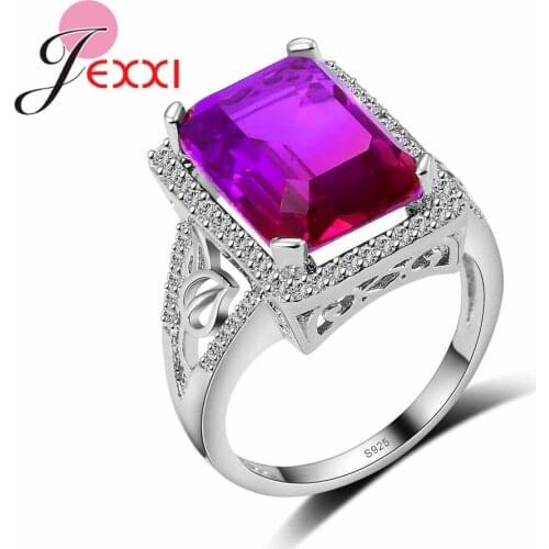 925 Sterling Silver Bridal Wedding band Rings For Women With Purple Crystal Fashion Cubic Zircon Anniversary Anel Bague