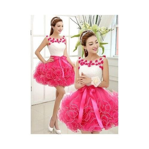 Free ship hot pink/blue/green bowknot waist flowers tutu lovely short lolita dress/stage performance/studio/can customs size