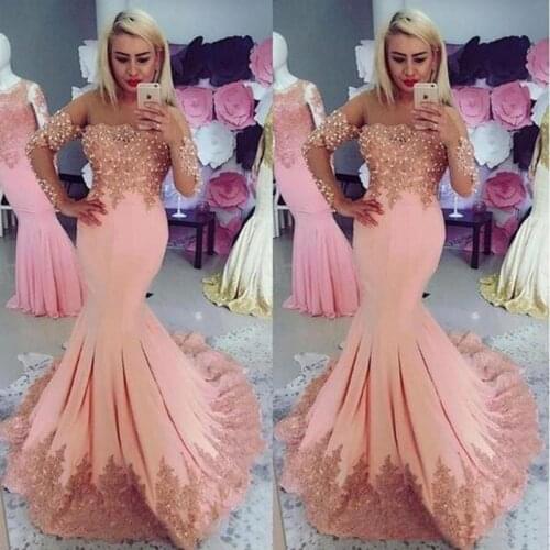 Sparkly Mermaid Formal Dress Prom Dresses Long Sleeves Lace Appliques Mermaid Evening Party Gowns Pearls Vestidos De Fiesta