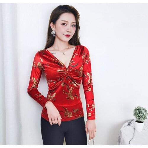 Women 2021 Spring Autumn Fashion Blouses Female Floral Print Tops and Blouses Ladies Elegant V-neck Long Sleeve Slim Shirts A378