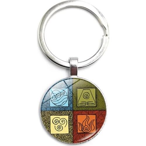 Head The Last Airbender Keychain Kingdom Jewelry Air Nomad Fire and Water Tribe Glass Dome Pendant Keychain Jewelry
