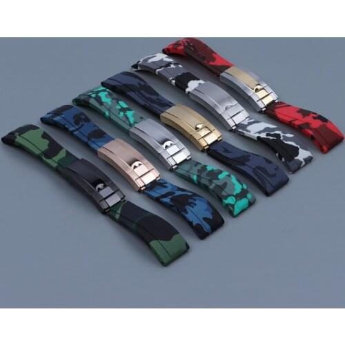 Brand 20mm Camo Blue Red Gray Green White Rubber Watchband Watch band belt For Role strap Daytona Submariner GMT Folding buckle