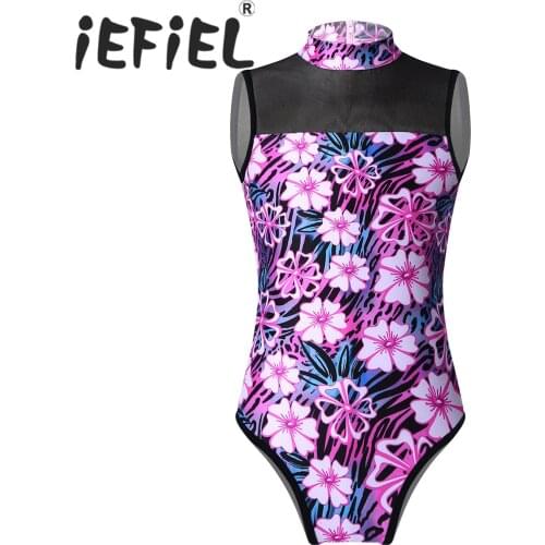 Kids Girls One-Piece Ballet Dance Jumpsuit Sleeveless Cutout Back Soft Mesh Patchwork Dance Jumpsuit for Gymnastics Workout