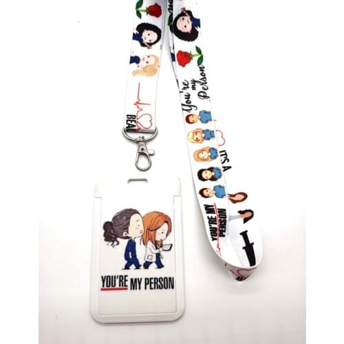 Hot Sale! 1 set Greys Anatomy Doctors nurse Lanyard Neck Strap Card Bus ID Holders With Key Chain