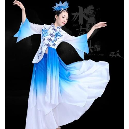 Chinese folk dance costumes classical fan stage wear national dance clothes ancient national dance of China costume DD1956
