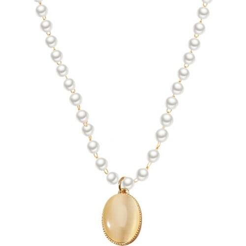 Kpop simple pearl pendant necklace for women fashion vintage neck chains aesthetic accesories women jewelry decorations for girl