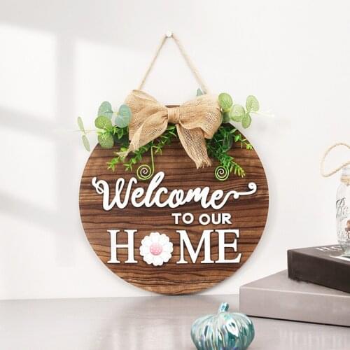 Round Wooden Welcome Sign Wall Front Door Porch Home Decorative ing Sign Ornament Flower Wreath Outdoor Indoor Spring Decor