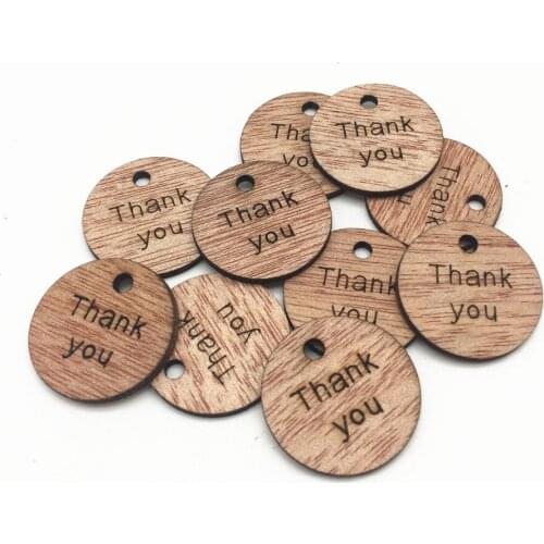 100pcs 25mm Thank You Round Tags Wooden Circle Pendants Craft Scrapbook Vintage Confetti