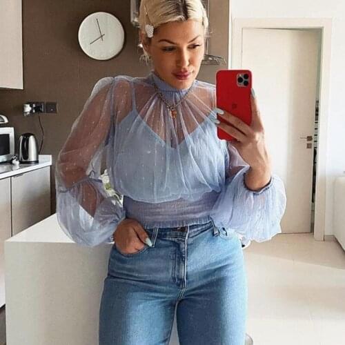 Summer Blouse for Women 2021 White Long Sleeve Top Lace Patchwork Female Top for Party Club