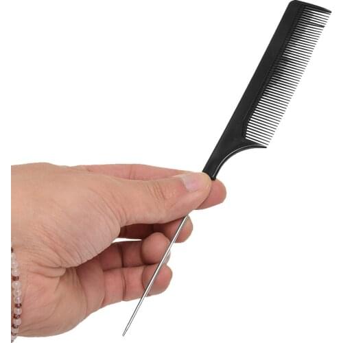 Hot Fashion Black Fine-tooth Comb Metal Pin Anti-static Hair Style Rat Tail Comb Hair Styling Beauty Tools Separate Parting Hair