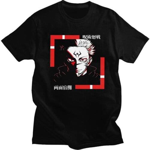 Mens Anime Manga Jujutsu Kaisen T Shirts Short-Sleeve Cotton Tshirt Handsome T-shirt Casual Ryomen Sukuna Tee Slim Fit Clothing