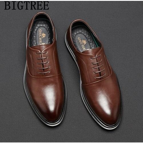 Leather Shoes Men Formal Elegant Men Shoes Oxford Brown Dress Italian Brand Office Shoes Men Classic Evening Dress Buty Meskie