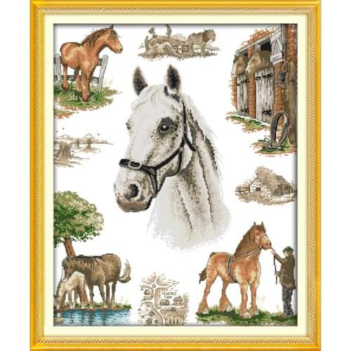 Joy Sunday DIY Counted Cross Stitch 11CT Printed 14CT Cross Stitch Kits for Embroidery Needlework Home Decor The Home of Horse