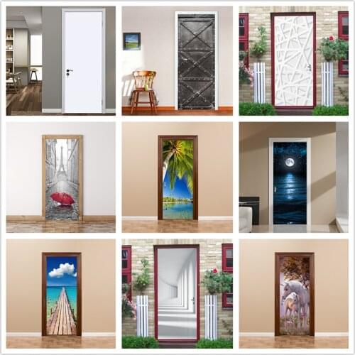 Landscape Wallpaper for Door Adhesive Waterproof Poster Wall Mural Decals Home Room Decoration Stickers on the Doors deurposter