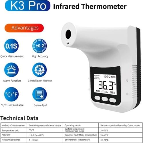 K3-Pro Wall Mount LCD Digital Infrared Thermometer Non-Contact High Precision Forehead Thermometer for Home Office K3