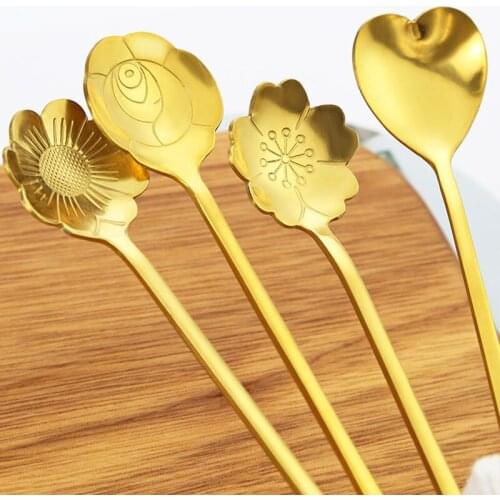Stainless Steel Gilded And Silver Cherry Blossom Rose Cosmos Dessert Coffee Spoon Stirring Spoon Set Teaspoon Restaurant Tools