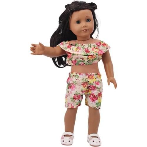 Doll Clothes Green Color T-Shirt Shorts Flowers Suit Fit 18 Inch American&43cm Baby New Born Doll Accessories,OG Childrens Toys