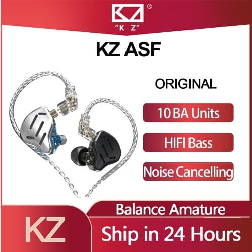 Original KZ ASF Balance Amature In-Ear Earbuds 10 BA Units HIFI Bass TWS Noise Cancelling Sport Earphone Metal High-End Headset