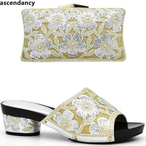 Sliver African Matching Shoes and Bags Italian In Women Italian Shoes and Bags To Match Shoes with Bag Set Decorated with Stone