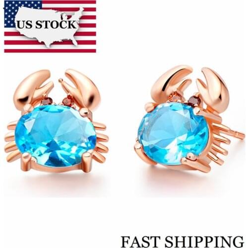 US STOCK Cute Crab Stud Earrings for Women Vintage Jewelry Earings Cubic Zirconia Rose Gold Color Women Earring Uloveido 5% R695