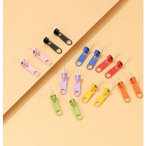 Funny Purple Metal Zip Fastener Drop Earrings Korean Cute Blue Zipper Pendent Earrings for Women Girls Jewelry 2021 New Arrival