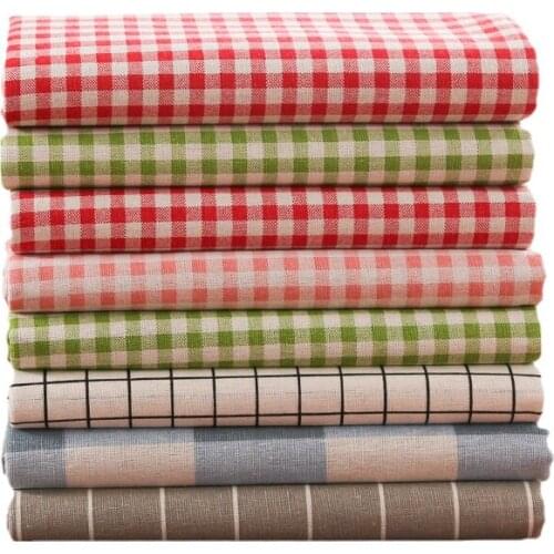 Width 59'' Nordic Fashion Simple Check Cotton Linen Fabric By The Yard For Curtain Sofa Pillow Tablecloth Material