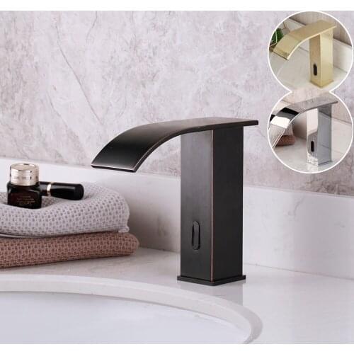 SINLAKU Black/Chrome Bathroom Faucet Deck Mounted Automatic Sensor Mixer Crane Free-Touch Sensor Gold Bathroom Sink Water Faucet