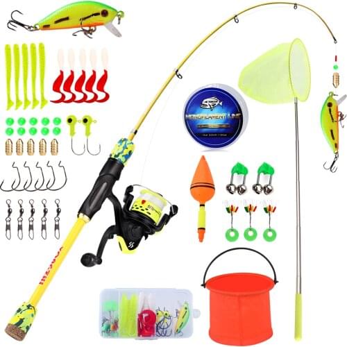 Sougayilang Fishing Rod and Reel Combo Spinning Fishing Rod and Spinning Reel Fishing Line Lure Hook Full Set Gifts for Children
