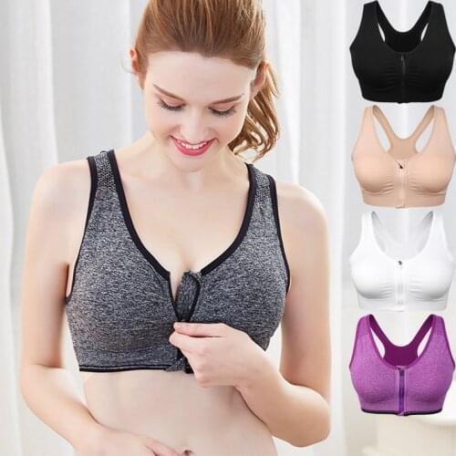 Front Zipper Padded Sports Bra for Women, Shockproof Push Up Fitness Workout Bra, Hollow Wirefree Running Gym Yoga Top Bra