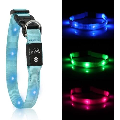 Usb Charging Led Pet Dog Collar Safety Luminous Dog Pet Light Up Collar Nylon Necklace Glowing Leads for Small Dogs Night Safety