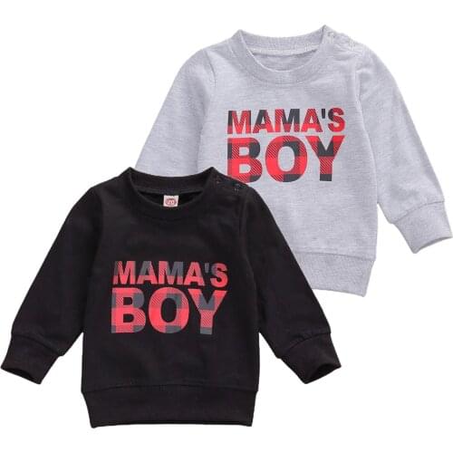 2020 New Fall Autumn Toddler Baby Boys Casual Long Sleeve Sweatshirts Black/White MAMAS BOY Letter Printed Pullover Tops
