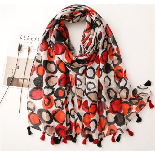 2020 Spring Fashion Red Dot Scarf Shawl Patckwork Printed Ladies Scarves and Wraps Tassel Long Muslim Hijabs